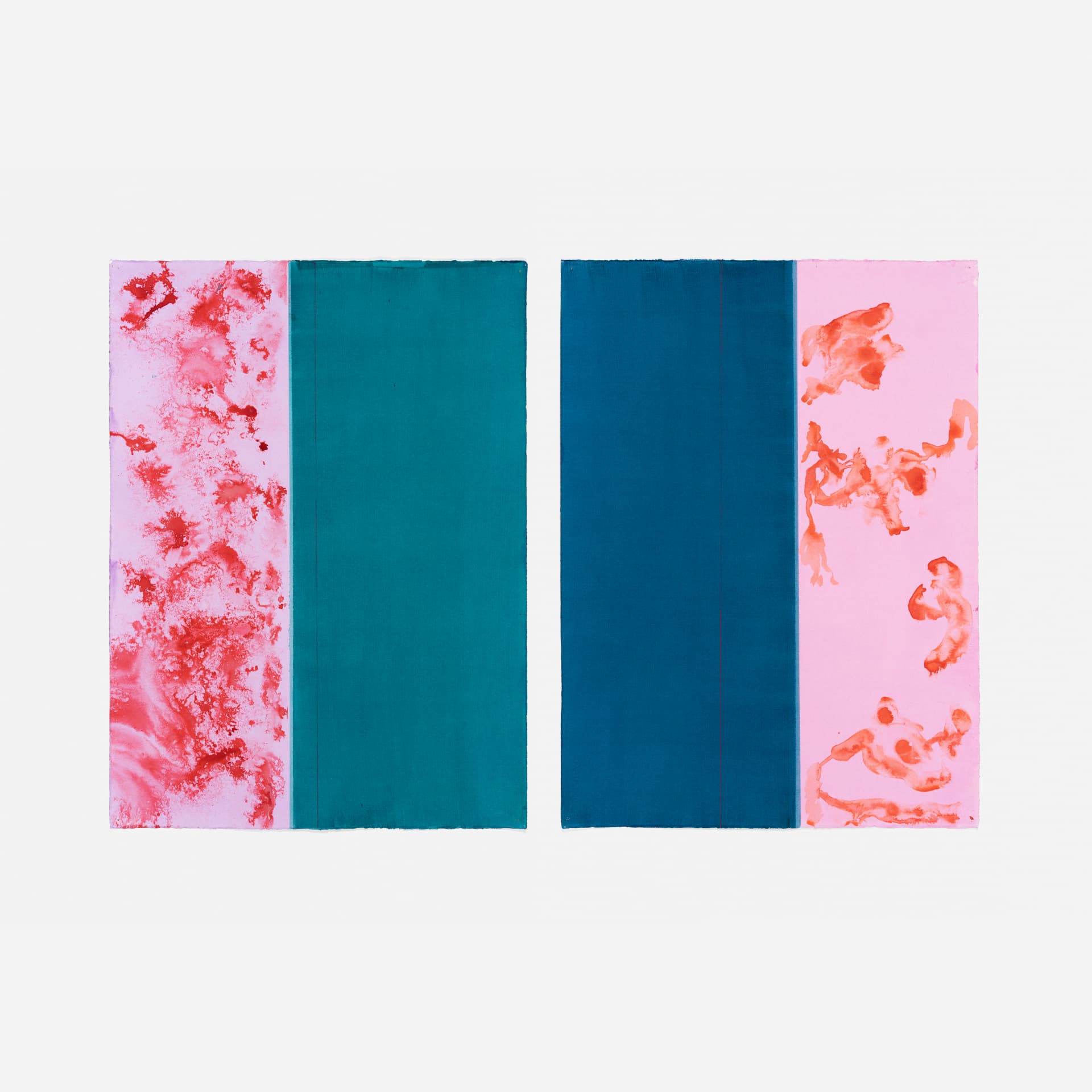 Duas Margens, díptico, rosa, azul-petróleo e azul